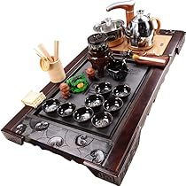 Amazon.co.jp: 家庭用陶瓷板砖乌金石头茶盘实木茶海茶台功夫茶具